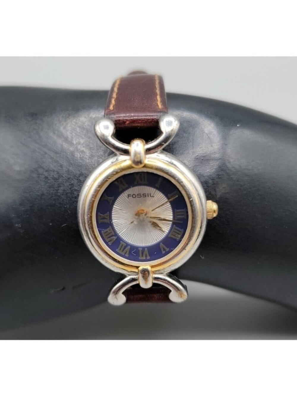 Vintage 1990s Fossil Prism Watch PC-9510 Two-Tone Blue Gold Roman Dial New Batte - Picture 9 of 16